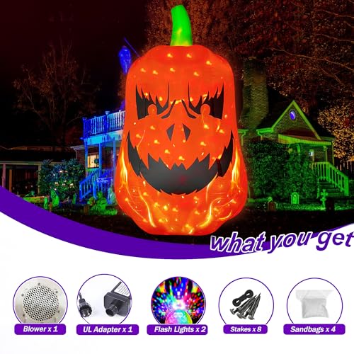12FT Inflatable Jack O'Lantern Pumpkin Halloween Yard Decor with LED Lights