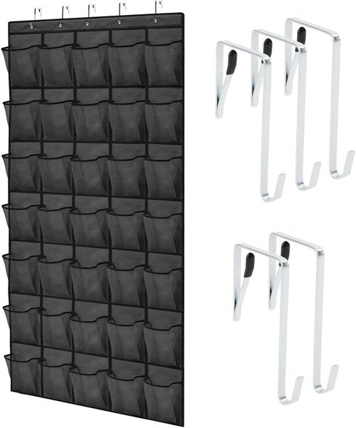 GORILLA GRIP Over The Door Shoe Organizer - 35 Large Breathable Mesh Pockets | Space-Saving Storage, 68.5H x 24.5W, Black