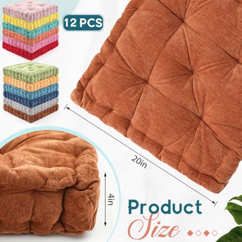 Large Square Floor Cushions Set - 12 Colorful 20x20 Inch Lounge Pillows