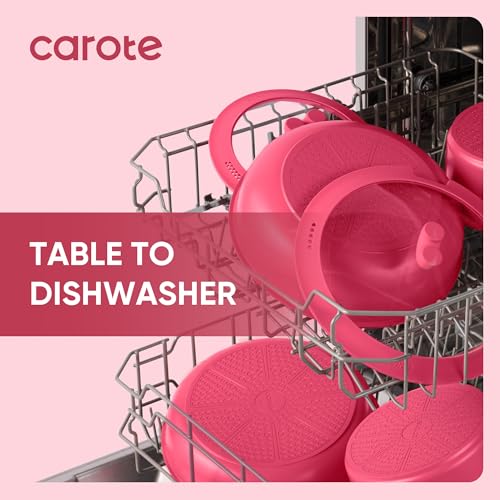 Nonstick 15-Piece Pots and Pans Set with Detachable Handle - Dark Pink