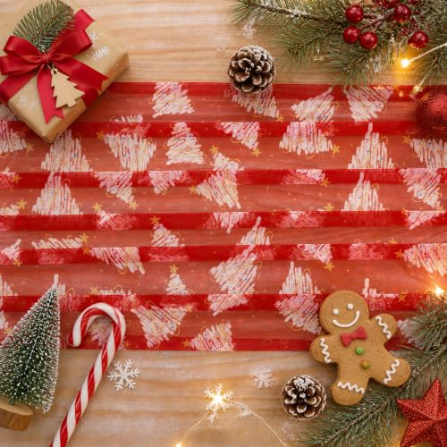 SoarDream Red Christmas Tree Table Runner 29x120 Inch Holiday Tulle Linen
