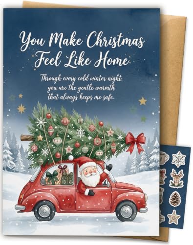 AIROW Christmas Card Gift for Husband - Santa's Red Car (Orange)