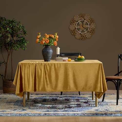OMMATO Fall Gold Velvet Rectangle Tablecloth 72x52 Inches Rustic Farmhouse Decor
