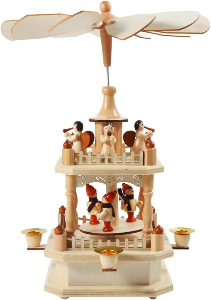 Wooden Christmas Pyramid by [Brand Name] | 14-Inch Nativity Scene with 4 Candle Holders - Festive Tabletop Decor