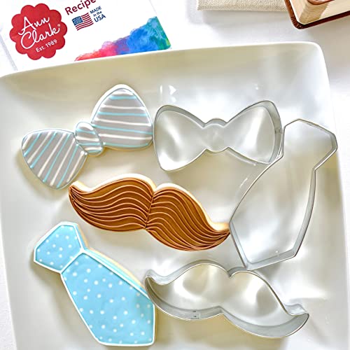Ann Clark Father's Day Cookie Cutter Set of 3 - Mustache, Bow Tie, Necktie, Made in USA