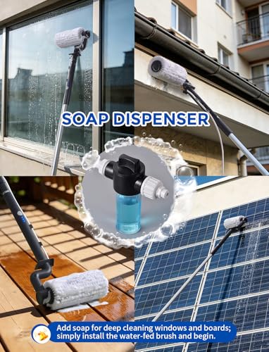 20.34ft Telescopic Water-Fed Washing Kit with Soap Dispenser - Solar Panel & Window Cleaning