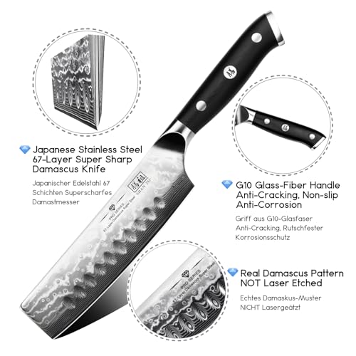 Nakiri Knife - 7 Inch Damascus Japanese Steel Kitchen Chef Knife