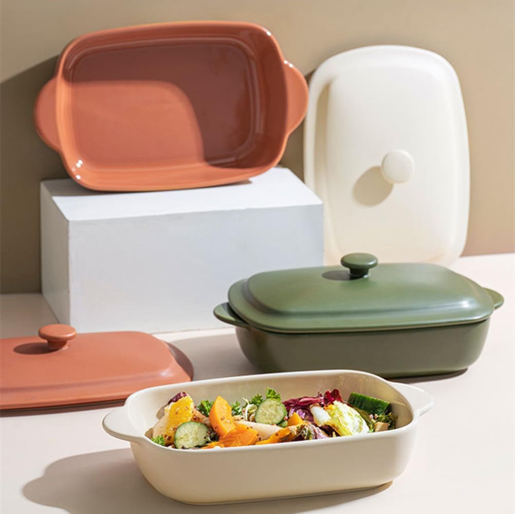 Skiennix Ceramic Casserole Dish - 33oz Covered Rectangular Bakeware with Lid | Oven & Dishwasher Safe