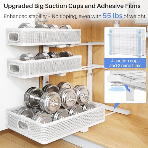 Under Sink Organizer 3-Tier Metal Pull-Out Shelf - White 2-Pack