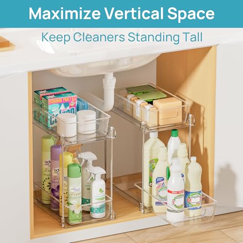 Transparent 4 Pack Taller Pull-Out Under Sink Bathroom Organizer - S-High