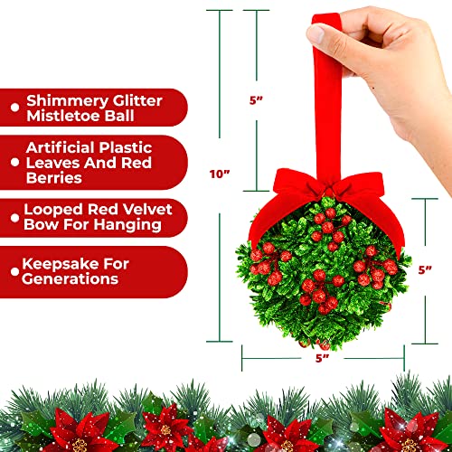 5" Glitter Mistletoe Kissing Ball Christmas Ornament - Hanging
