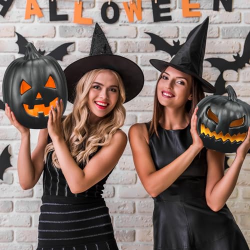 Black Halloween Jack O Lantern Decoration Set with LED Lights - 3 Pieces