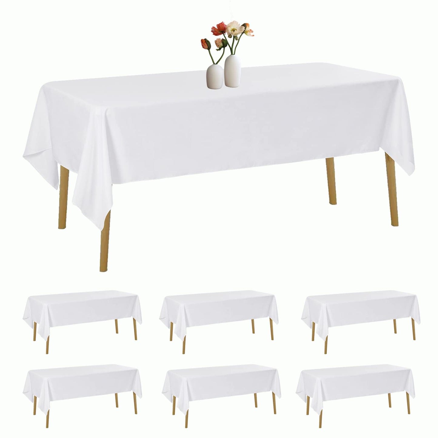 luccido 6 Pack Rectangle Tablecloth 60 x 102 Inches White Table Cloth Stain and Wrinkle Resistant Washable Polyester Fabric Table Cover for Party, Wedding and Banquet Decoration
