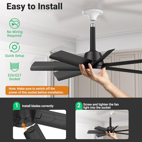 Orbecco 28-Inch Black Ceiling Fan with Light, 4000LM 6-Speed Reversible LED Fixture