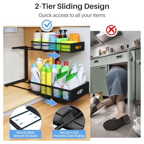 Black 2-Pack Under Sink Organizer with 2 Tiers & Pull-Out Drawers