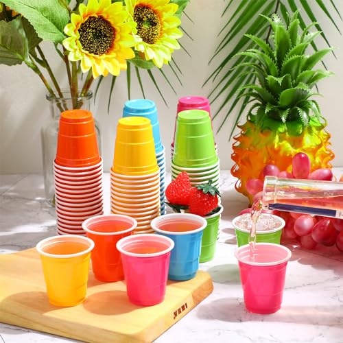 Roshtia 100 Pack 2oz Plastic Shot Glasses - Multi Colors for Parties