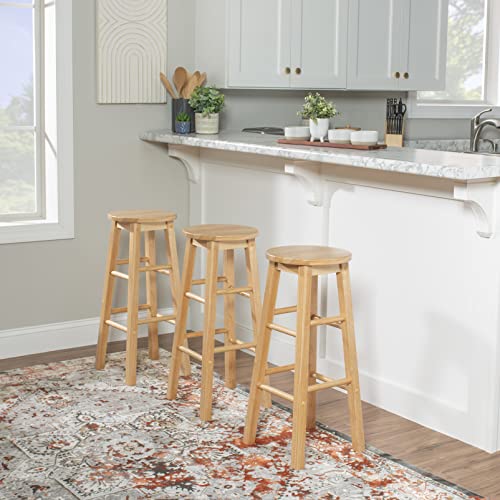 Natural Finish 29-Inch Wooden Bar Stool with Round Seat - Modern Kitchen & Pub Seating