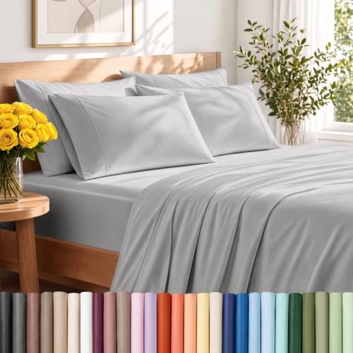 Bare Home Queen Light Grey Ultra-Soft Sheet Set with 4 Pillowcases