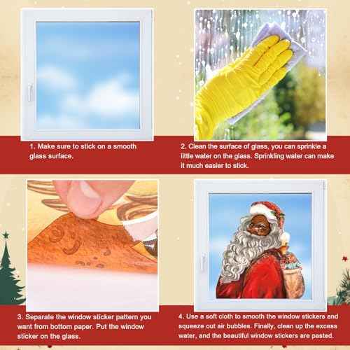 4 Sheet Christmas Window Decals Black Santa Window Clings Claus Girl Xmas Static Window Stickers Decor for Home School Party Supplies, 10 x 13.8 Inch