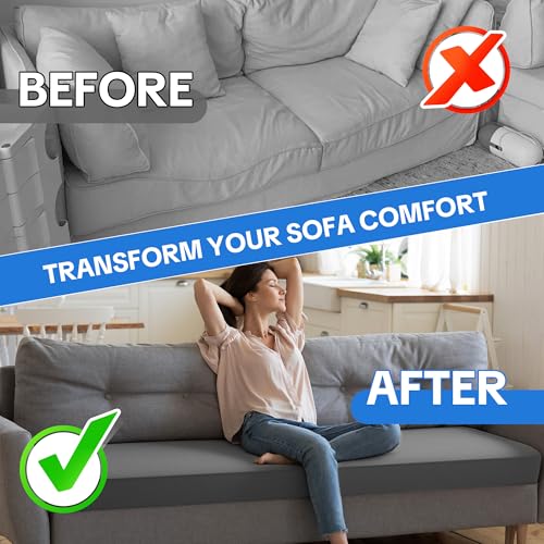 Gray 3-Inch Foam Sofa Topper Pad with Removable Washable Cover - 71 x 27.5 in