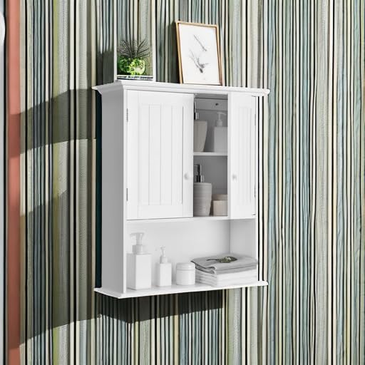 Tangkula White Bathroom Wall Cabinet with 2 Doors – Space-Saving Medicine Storage