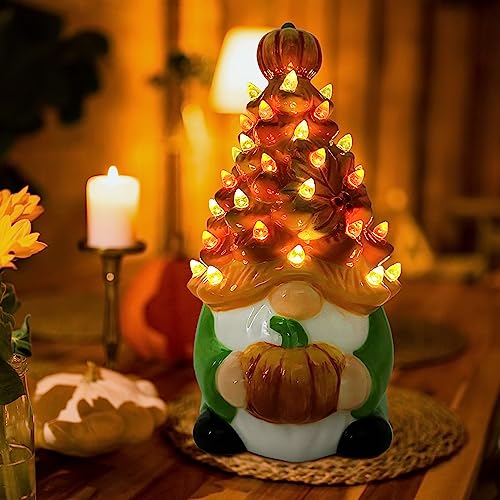 Hexagram Fall Gnomes Ceramic Tree Decor - 8.5x5.2 Inch Thanksgiving Home Accent