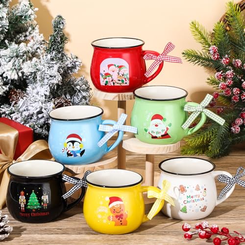 Roshtia 6 Pack Christmas Coffee Mugs Set - Colorful Holiday Gift, 12 oz Ceramic