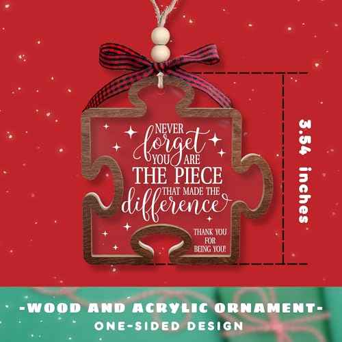 Pawzity Thank You Gifts - Never Forget You are The Piece That Made The Difference Ornaments - Appreciation Gift for Women Coworker Friend Teacher Boss Nurse - Wood Acrylic Thank You Christmas Ornament