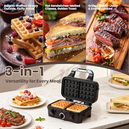 Waffle Maker with Removable Plates 3-in-1 Sandwich & Pancake Maker - Standard Indicator