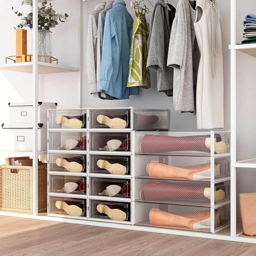 8-Piece Boot and Shoe Storage Box, Stackable Clear Plastic