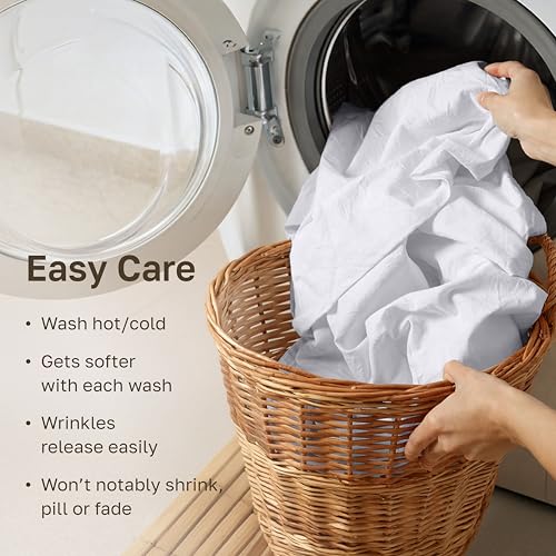 California Design Den Queen Cotton Sateen Sheets Set - Bright White, 4 Pc, Natural, Breathable, Softened with Wash, Deep Pockets