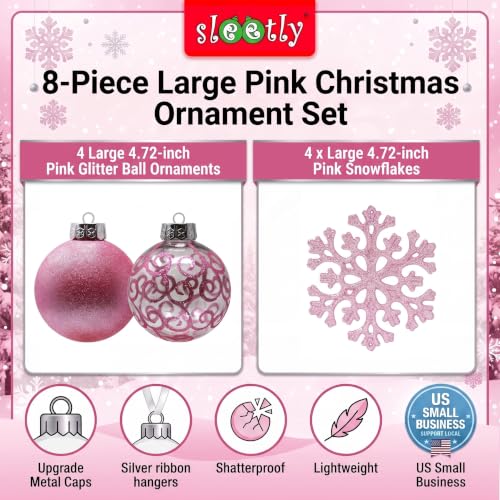 Sleetly Shimmer & Swirl Pink Christmas Tree Ornaments Set - 4.72" Large Holiday Decor