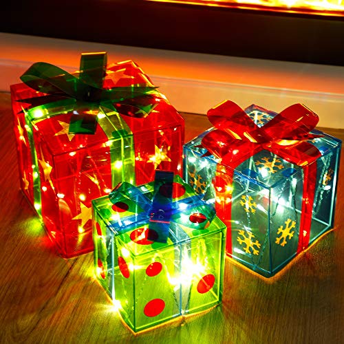 ATDAWN Set of 3 Outdoor Lighted Holiday Displays, Snowflake Star