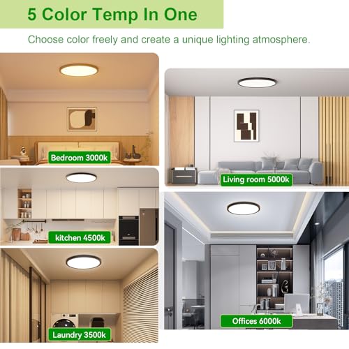 hunhun 12-Pack 3200lm LED Flush Mount Ceiling Light 12 Inch, Adjustable 5CCT, Ultra Slim 0.87 Inch for Bedroom & Living Room, Black
