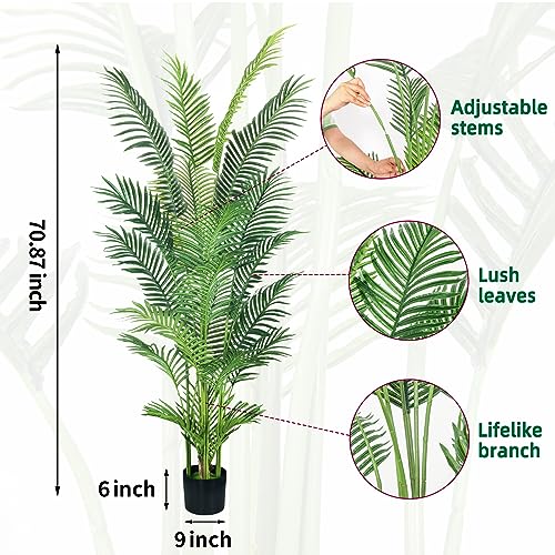 HAIHONG 6FT Artificial Areca Palm Tree Fake Indoor Exterior Decor with Adjustable Branches - 1 Pack