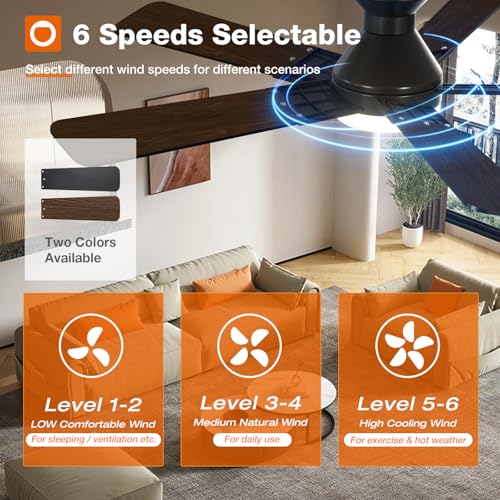 addlon 52 Inch Black Low Profile Ceiling Fans with Lights and Remote