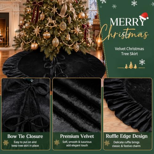 SoarDream Black Velvet 36 Inch Ruffled Christmas Tree Skirt - Vintage Style