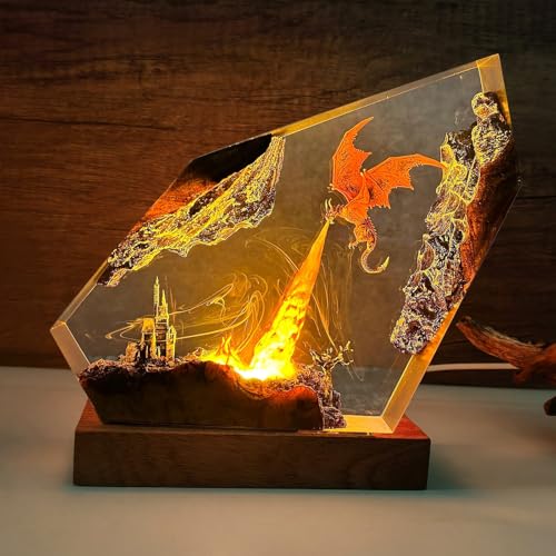 Epoxy Fire Dragon Resin Night Light - Handmade 3D Fantasy Lamp with USB, S