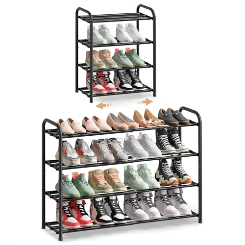 SONGMICS Expandable 4-Tier Shoe Rack, 26.5-Inch Height, Holds 8-16 Pairs