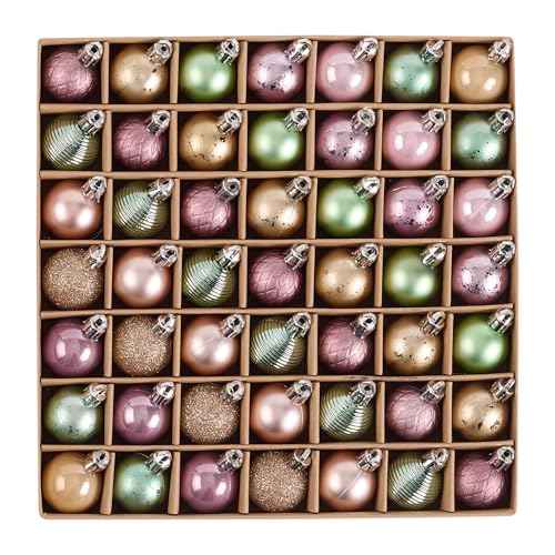 DecorbyHannah Mini Pink Green Christmas Ornaments, 49ct 1.18 inches Small Ornaments for Christmas Tree Decorations, Shatterproof Plastic Hanging Ball Bulk Set for Xmas Holiday Indoor Party Decor