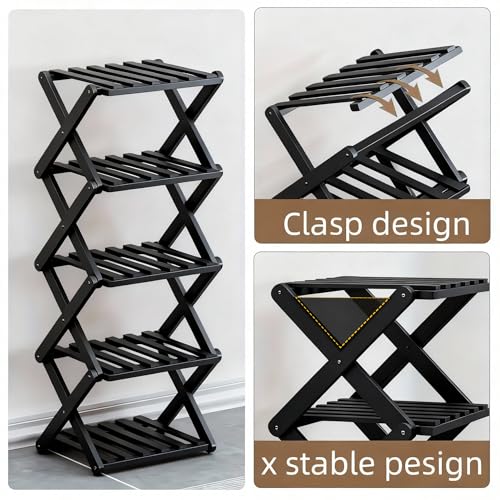Foldable 7-Tier Vertical Shoe Rack - Black, Space-Saving & Portable