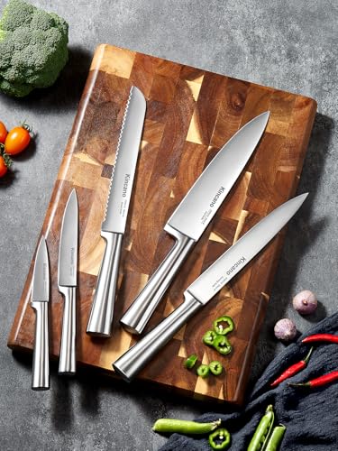 14-Piece High Carbon Stainless Steel Kitchen Knife Set with Acrylic Stand - Sharp Chef, Bread, Carving, Utility, Steak Knives, Sharpener & Scissors - Ergonomic Design