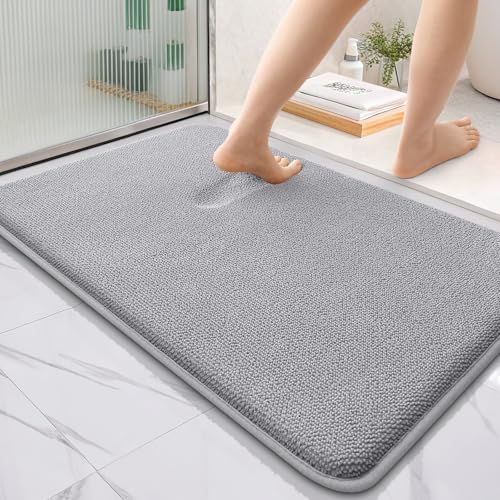 OLANLY Grey Rectangular Memory Foam Bathroom Rug 36x24 - Soft Absorbent Bath Mat