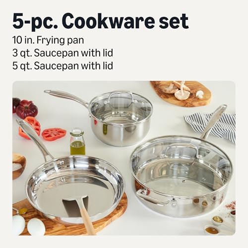Amazon Basics 5-Piece Stainless Steel Cookware Set - All Cooktop Compatible