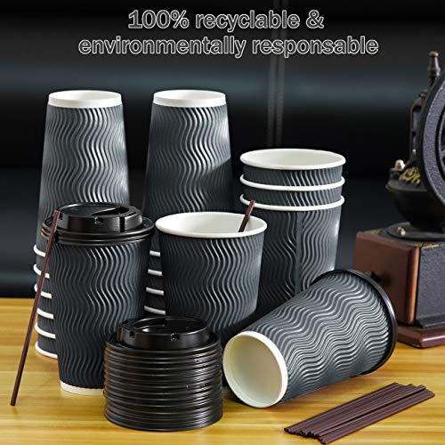 Springpack Gray Disposable Coffee Cups with Lids & Straws 16oz - 90 Set