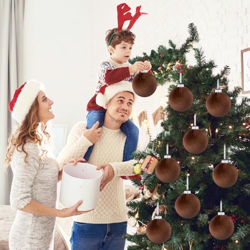 Rotatingpals 12 Pcs Jumbo Brown Velvet Christmas Ornaments 6 Inch Flocked - Holiday Decoration