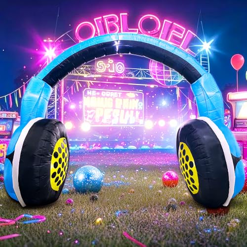 KOOY Inflatable Headphones Archway for 80s 90s Party Decoration, LED Lights, Hip Hop & Retro Theme