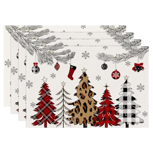 Bonhause Christmas Tree Placemats Set of 4 - Festive Holiday Table Mats, 12x18 Inches, Model Christmas Tree-3