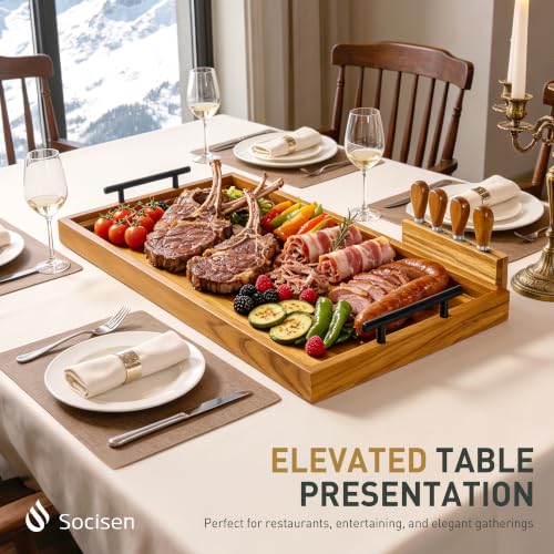 Socisen 36" Teak Charcuterie Board with 4-Piece Cheese Knife Set & Handles
