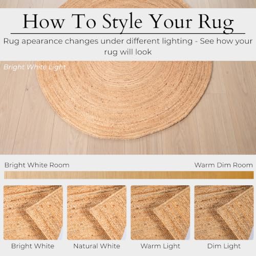 SpoiledHome 5ft Round Natural Jute Area Rug with Non-Slip Backing, Eco-Friendly Farmhouse Decor